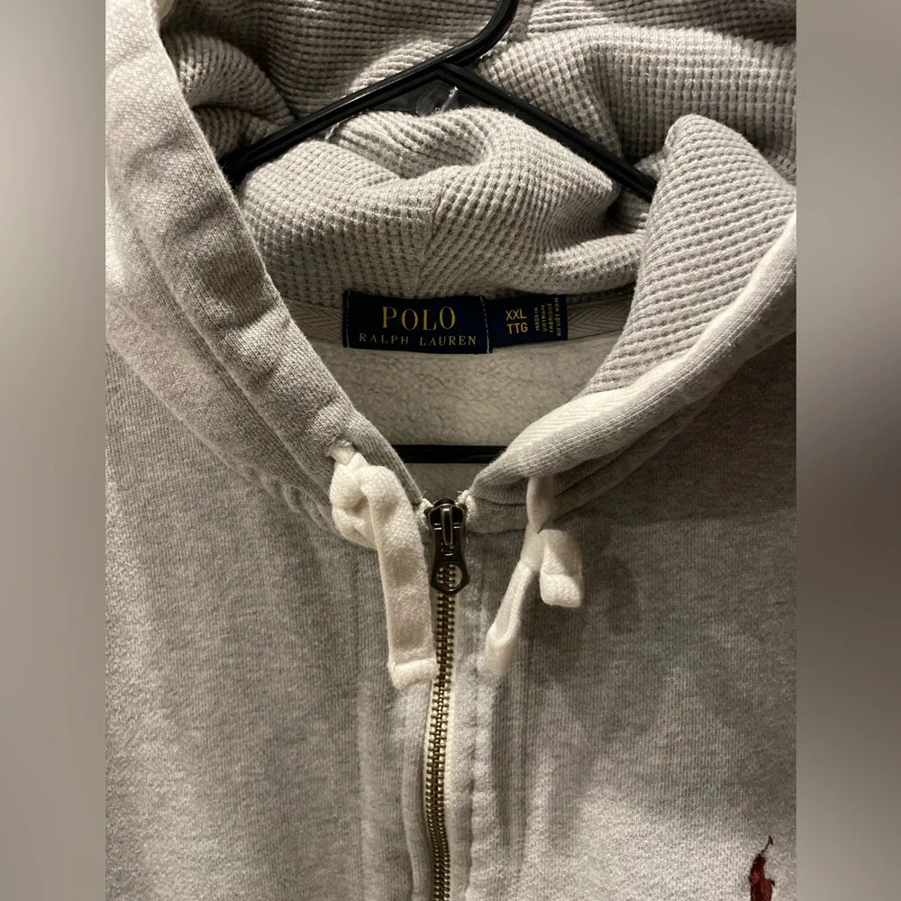Ralph Lauren Light Gray Full-Zip Hoodie with Red Pony - Picture 3 of 4